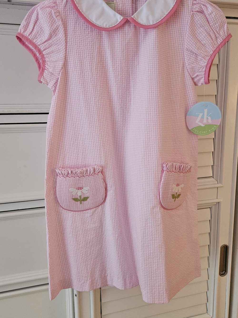 Girls' Pink Seersucker Nightgown with Peter Pan Collar